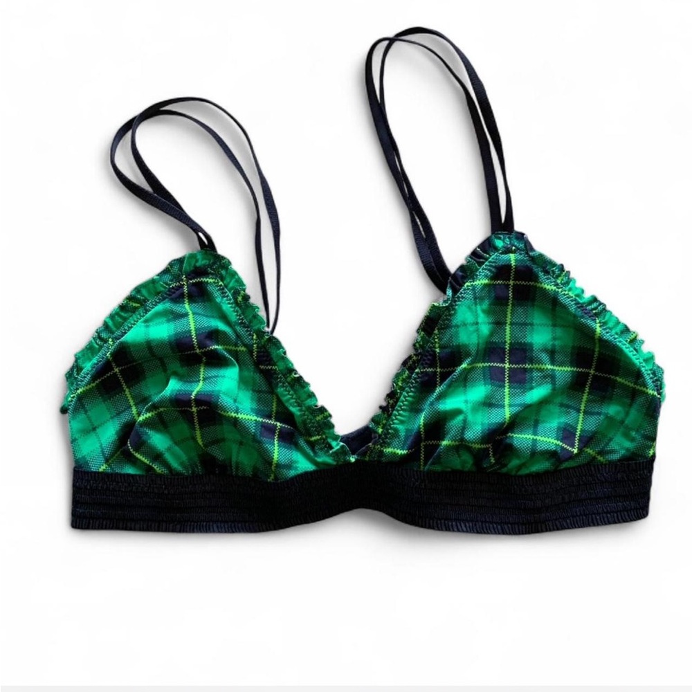 Aerie Black and Green Plaid Bralette Size Large!